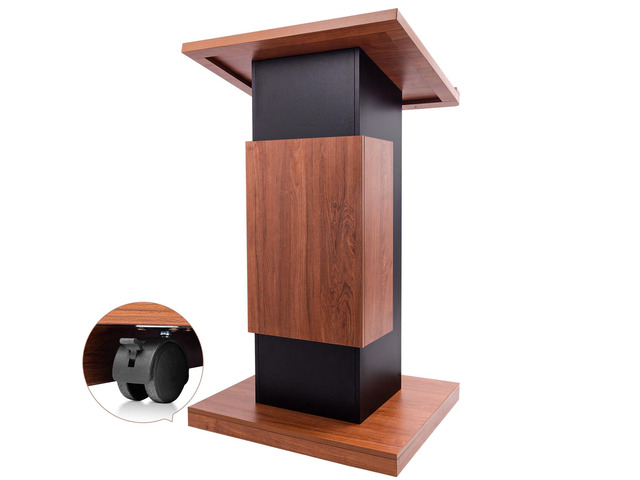 Wood Podium Stand with 4 Lockable Wheels44.6 Wooden Lectern with StorageWooden Standing Pulpit with Wire Hole for Church Office School Home...