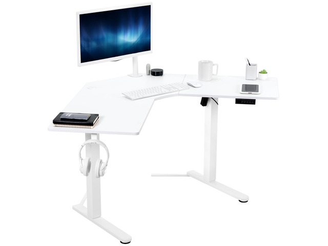 White 47 x 47 in Corner Standing Desk, DESK-E1L94W Electric, Holds 154 lbs, L-Shaped Table, Sit Stand, Height Adjustable, Memory Presets, Home...