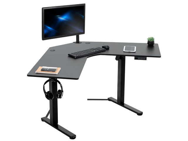Black 47 x 47 in Corner Standing Desk, DESK-E1L94B Electric, Holds 154 lbs, L-Shaped Table, Sit Stand, Height Adjustable, Memory Presets, Home...
