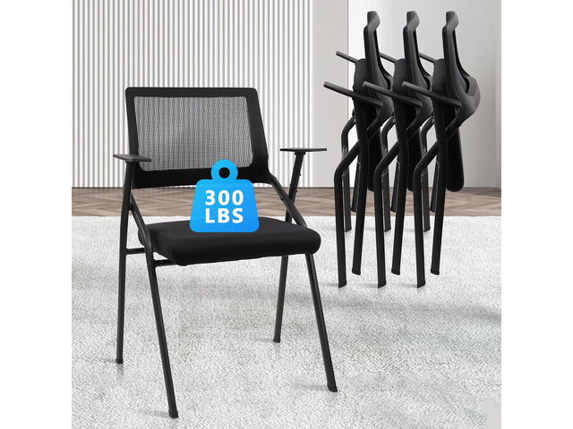 Stackable & Foldable Office Chairs with Ergonomic Lumbar Support and Thickened Seat Cushion, Folding Mesh Fabric Reception Guest Chair for School...