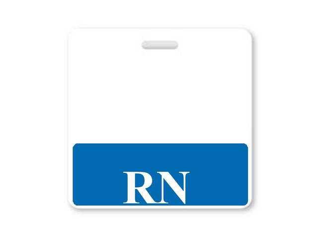 5 Pack - Horizontal RN Badge Buddies for Nurses with Blue Border - Heavy Duty Spill Proof & Tear Resistant - Double Sided - Printed in USA - by