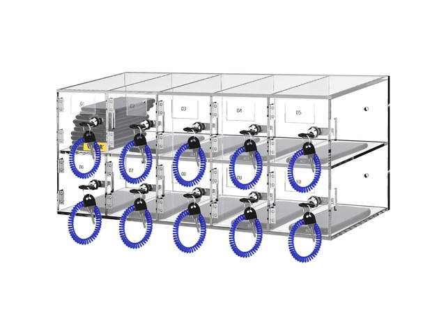 Cell Phone Storage Locker, 10 Slots Acrylic Material with Door Locks and Keys, Wall-Mounted Cabinet Pocket Office Classroom Gym Box, Clear