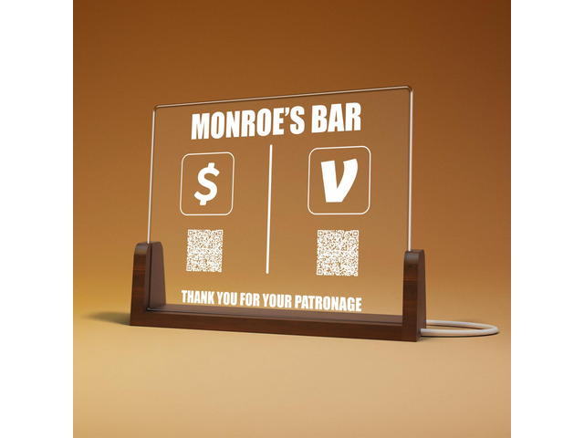 Personalized Acrylic Business QR Code Sign with Wood Base Custom Payment and Social Media Tabletop Display Business Counter Sign with 2 QR...