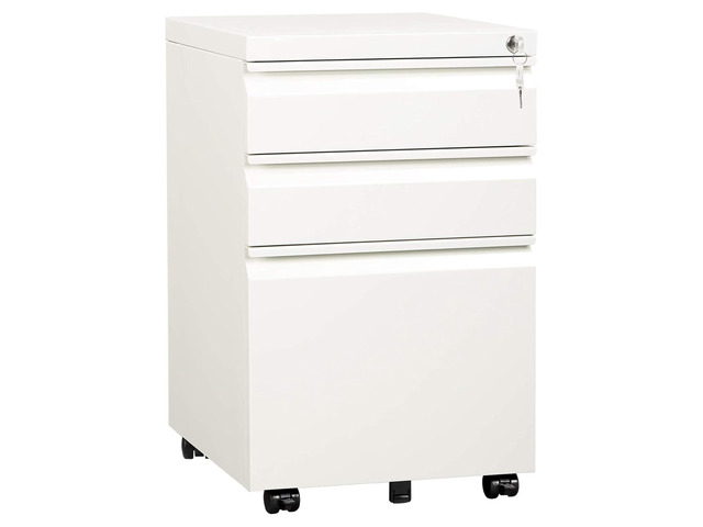 3 Drawer File Cabinet with Lock and Wheels, Under Desk Storage Filing Pedestal for Home Office, No Assembly Small Rolling File Cabinet for Legal,...