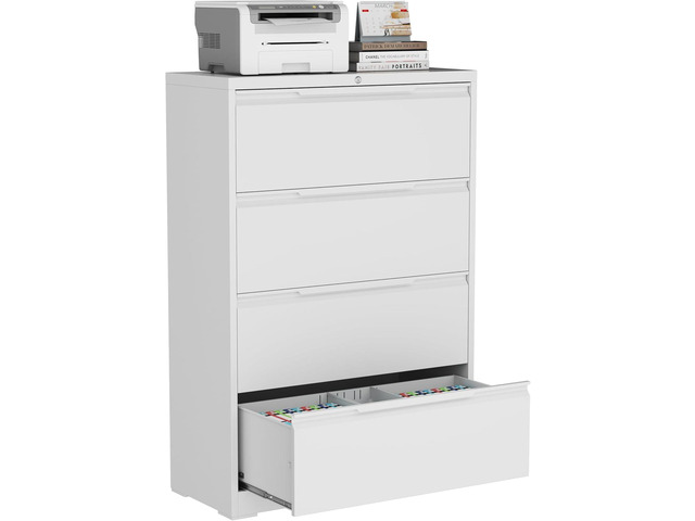 4-Drawer Metal File Cabinet with Lock,Steel Printer Stand with Storage for Home Office,Lateral Filing Cabinet for Legal/Letter/A4 Files,Assembly...