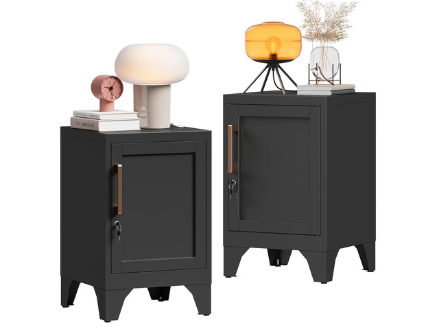 23.6' H Metal Locker Nightstand Set of 2,Black Locking Night Stand with Door and Adjustable Shelf, Small Side Table with Detachable Legs for Home...