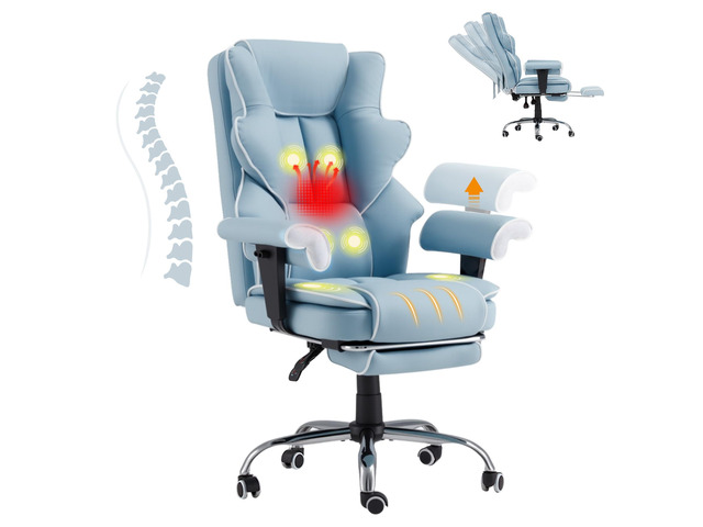 6-Point Massage Executive Chair,Heat Office Chair,Ergonomic Home Office Desk Chairs with Retractable Footrest and Reclining Function,Leather...
