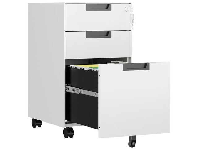 3 Drawer File Cabinet with Lock, Fully Assembled Metal Mobile Filing Cabinets for Home Office, Small Rolling File Caninet on Wheels for...