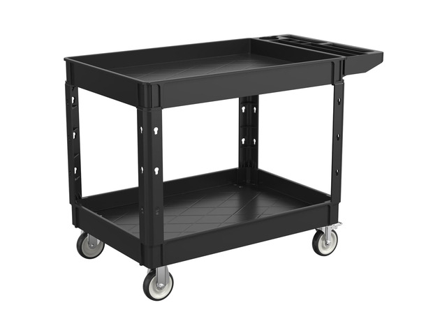 Utility Rolling Storage Cart, 45 x 25 Inch, 1000 Lbs Capacity, Black Tool Cart with 360Â° Swivel Wheels, 2 Shelf Work Cart with Sturdy Platform,...