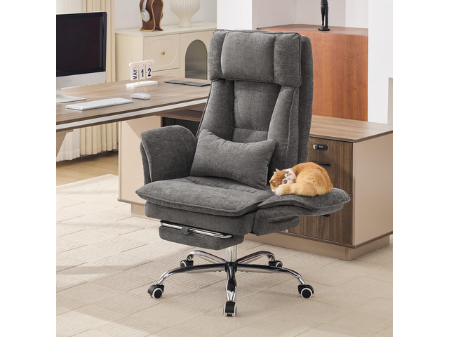 Big and Tall Office Chair, Footrest & Flip Armrest for Pets, Light Grey Executive Ergonomic Criss Cross Chair, Reclining High Back Desk Chair,...