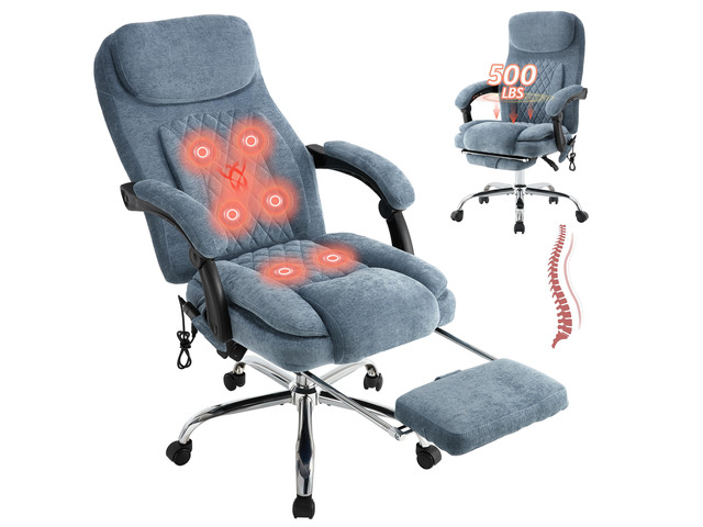 500LBS Massage Office Chair, Reclining 6 Points Vibration and Heat Desk Chair with Foot Rest, Ergonomic Executive Office Chairs, Comfy Wider &...