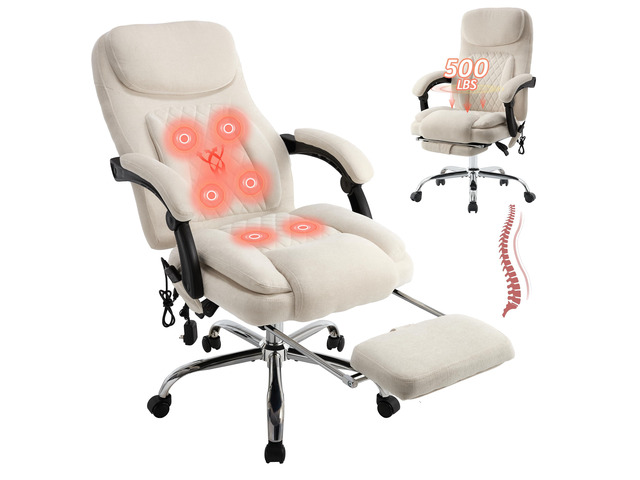 500LBS Massage Office Chair, Reclining 6 Points Vibration and Heat Desk Chair with Foot Rest, Ergonomic Executive Office Chairs, Comfy Wider &...