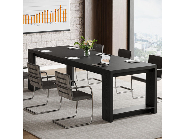 7 ft Conference Table for 6 to 8 People, Modern Rectangle Meeting Room Desk for Boardroom, Home Office (Black)