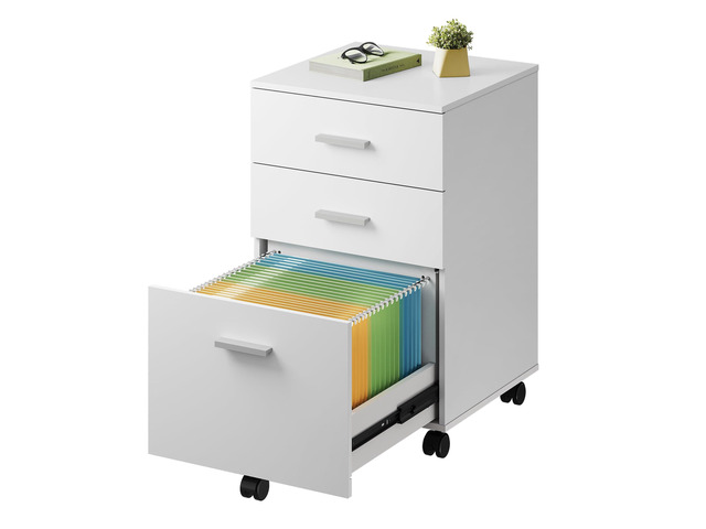 3 Drawer Wood File Cabinet, Under Desk Filing Cabinet, White Small Mobile Printer Stand, Fits Letter/A4 Size, Under Desk Storage Cabinet, Home Office