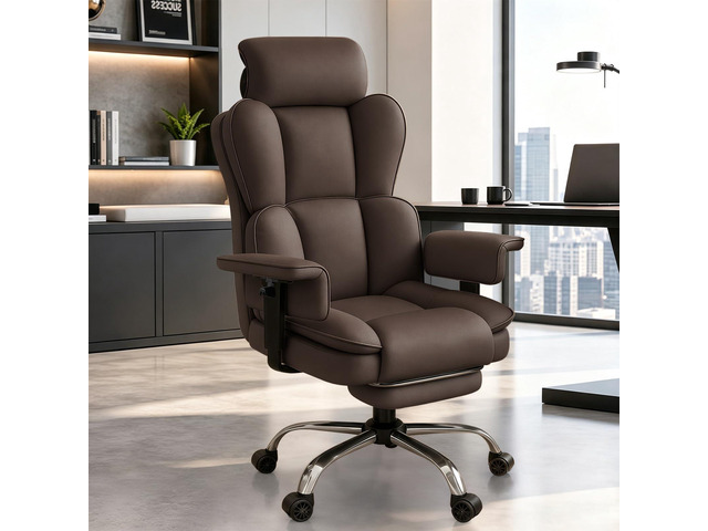 Big and Tall Office Chair, Heavy Duty Executive Office Desk Chair with Adjustable Armrests and Foot Rest, Leather Computer Gaming Chair for Home...