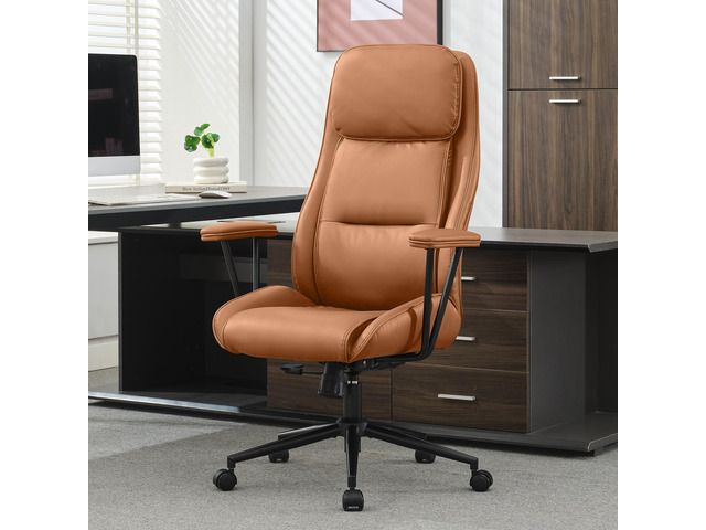 High Back Office Desk Chair,Ergonomic Reclining Office Chair,Modern Swivel Computer Chair,Conference Room Chairs,Brown Leather Chair with Lumbar...