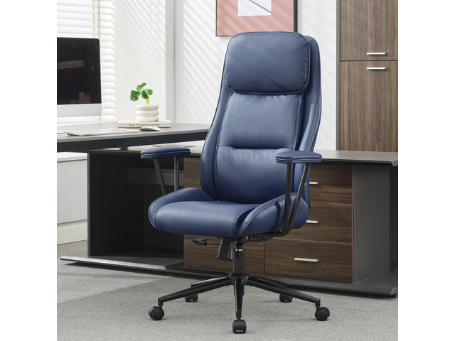 High Back Office Desk Chair,Ergonomic Reclining Office Chair,Modern Swivel Computer Chair,Conference Room Chairs,Navy Blue Leather Chair with...