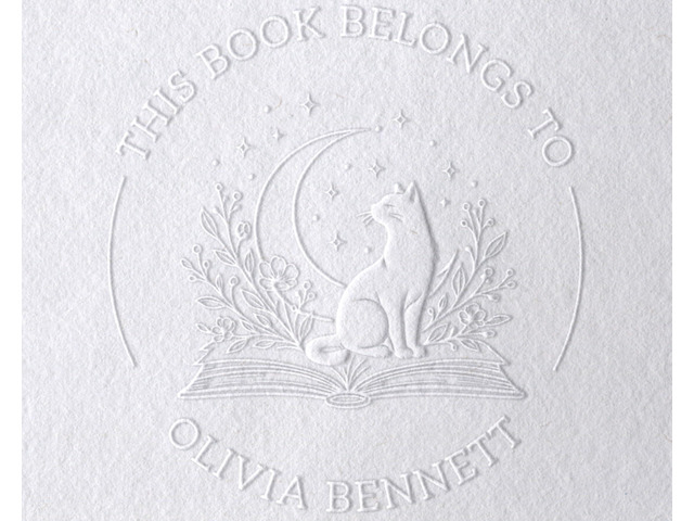 Custom Book Embosser Personalized Stamp 1.6' Round, Self-Inking Stamps, Wood Handle Stamper or Book Embosser, Floral & Mystical Monogram Designs,...