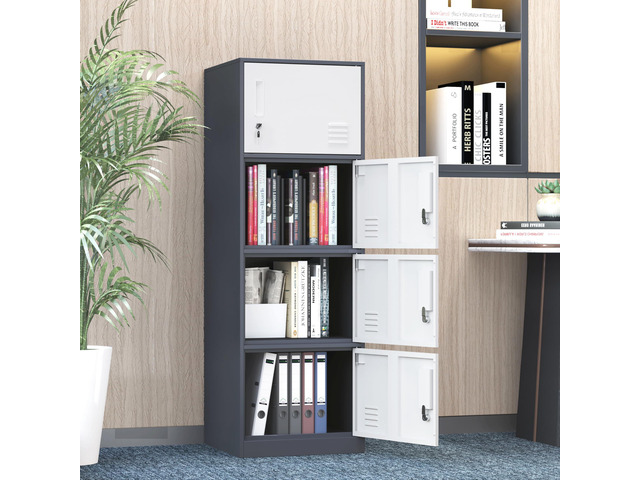 Metal Storage Cabinet with Lock, Organizer,Steel Locker for Office, Home, Bank, School, Gym,Bedroom,Living Room (Grey, 4 Doors)