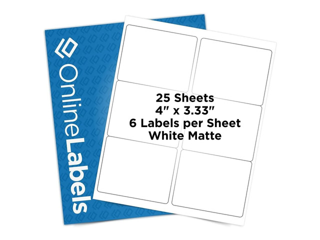 OnlineLabels 4' x 3.33' Labels - White Matte - Inkjet/Laser - 25 Sheets Permanent Adhesive, Blank Rectangle Labels, Inkjet and Laser Compatible,...