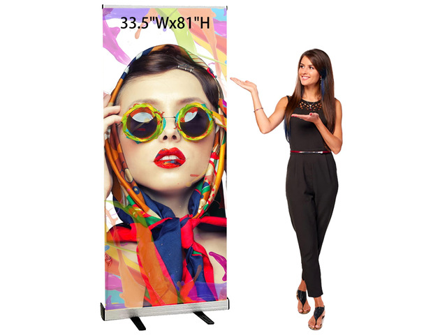 Retractable Roll up Banner Stand 33.5''x 81'' ized Banner with Stand Conference Advertising Display Trade Show Stand with Padded Canvas Bag and Box...
