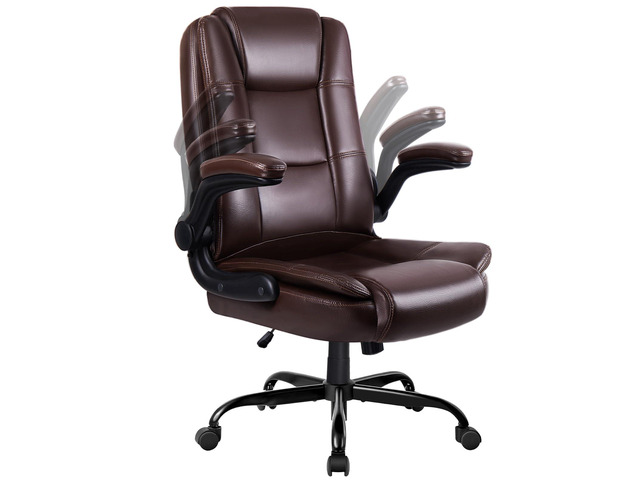 Flip-up Arms Office Desk Chair Big and Tall Managerial Executive Chair, High Back Computer Chair Ergonomic Adjustable Height PU Leather Chairs with...
