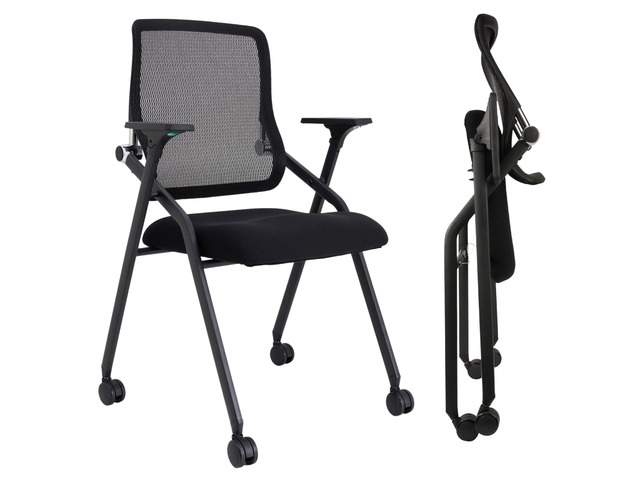 Updated Conference Room Chairs, Folding Office Desk Chair with Lumbar Support and Sliding Armrest with Casters, Stackable Office Guest Chairs &...