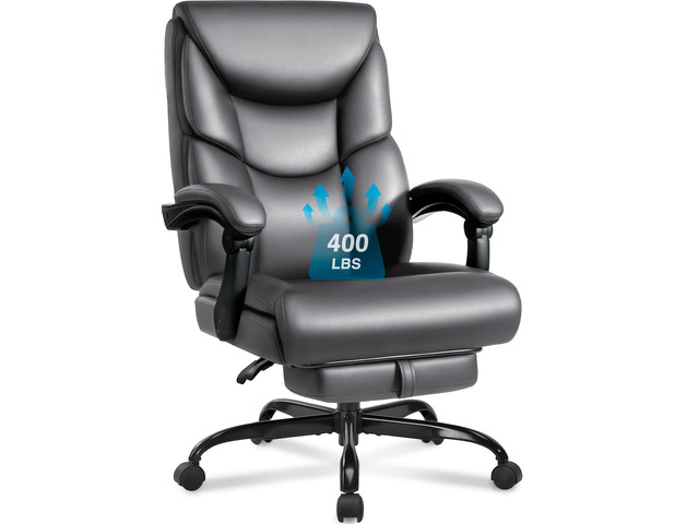 400lbs Office Chair with Foot Rest, Reclining Big and Tall Office Chair with Lumbar Support, High Back PU Leather Computer Chair,Comfy Desk Chair...