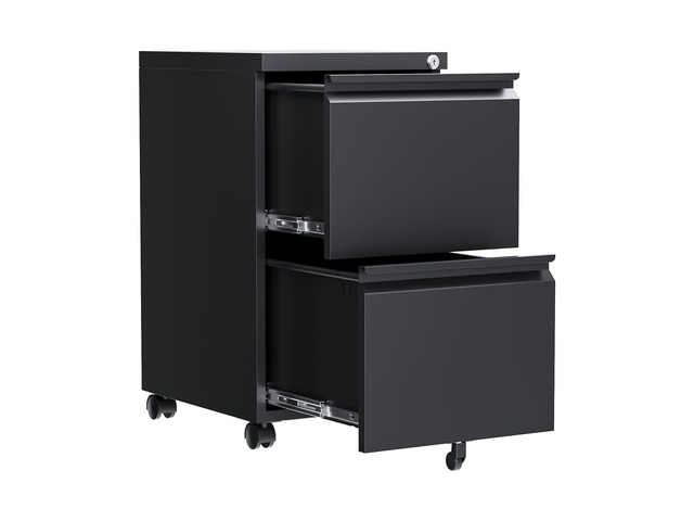2 Drawer File Cabinet, Fully Assembled Mobile File Cabinets with Lock, Metal Rolling Filing Caninet on Wheels, Small Two Drawer Under Desk Cabnet...
