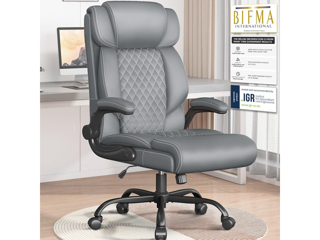Office Chair-Executive High Back Breathable Big and Tall Office Chair Flip-up Armrests Lumbar Support-Ergonomic Leather Rolling Swivel Chair with...