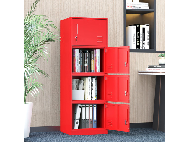 Metal Storage Cabinet with Lock, Organizer,Steel Locker for Office, Home, Bank, School, Gym,Bedroom,Living Room (Red, 4 Doors)