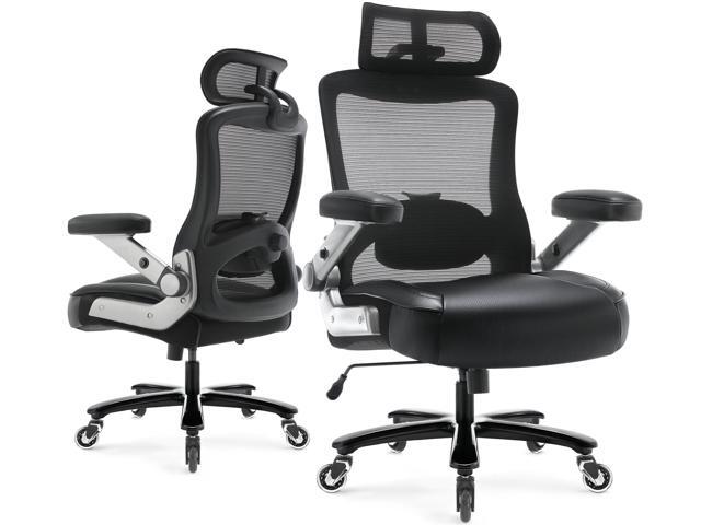 600lbs Big and Tall Office Chair, Heavy Duty Executive Computer Desk Chair 3D Flip Arms, Large Wheels, Ergonomic Design, Extra Wide Seat,...