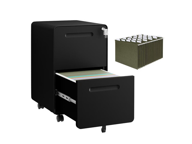 2 Drawer Mobile File Cabinet with Lock, 4 Keys and 25 Letter File Folders Heavy-Duty Steel Rolling Filing Cabinet Pre-Assembled Under Desk for...