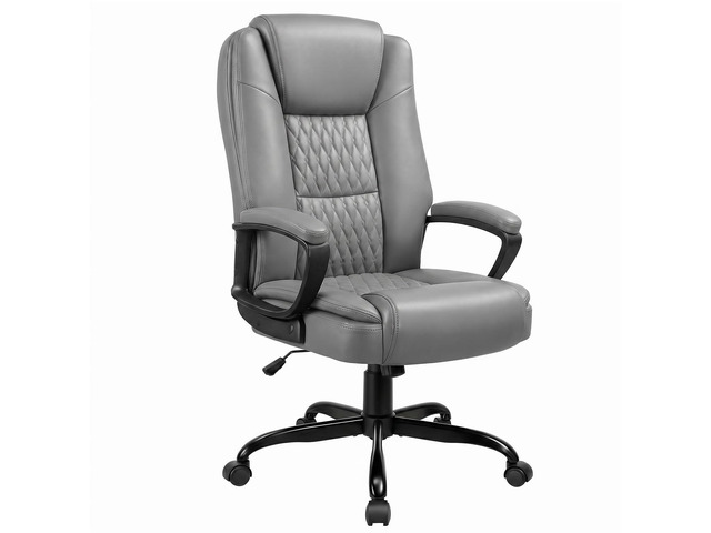 Home Office Executive Desk Chair, High Back PU Leather Chair, Height Adjustable Swivel Computer Chair with Padded Armrest, Grey