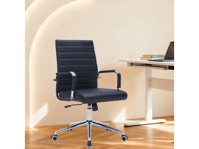 Ergonomic Office Chair, Executive PU Leather Desk Chair with Adjustable Lumbar Support and Smooth-Rolling Wheels for Home Office Conference Room,...