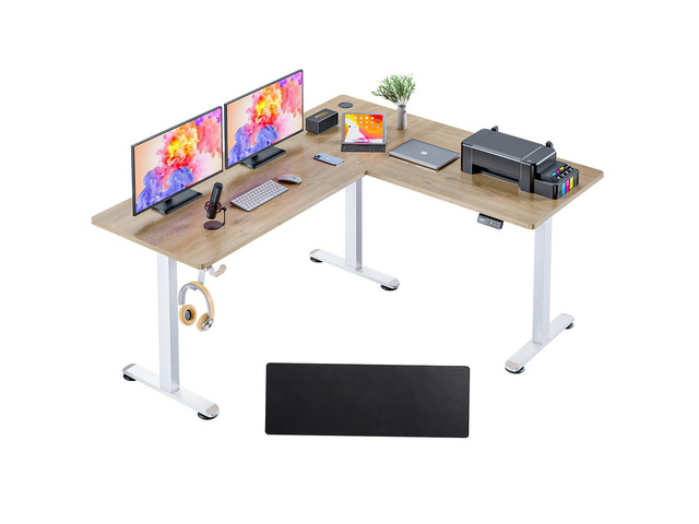 63x55 in L Shaped Standing Desk, Electric Sit Stand Up Desk Adjustable Height, Corner Desk with Mouse Pad, Hooks, Home Office Writing Gaming...