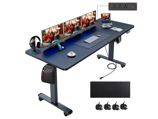 Electric Standing Desk 71 x 28in with Power Outlets, Rolling Stand up Desk with Large Mouse Pad, 3 USB Ports & 3 Power Outlets, Easy to Set Home...