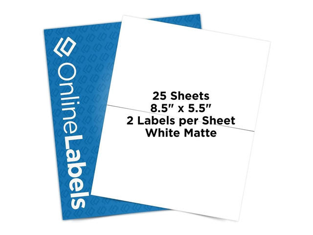8.5 x 5.5 Half-Sheet Shipping Labels - Permanent, White Matte - for FBA, FedEx, UPS - Pack of 50 Labels, 25 Sheets - Inkjet/Laser Printers