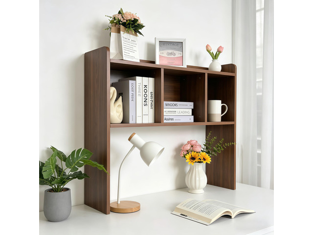 Desktop Bookshelf, Wooden Desk Hutch with 3 Shelves, 3-Tier Desk Shelf Display Rack, Desk Bookshelf for Dorm Office Home,Countertop Storage...