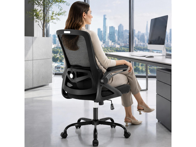 Executive Office Chair with Adjustable Lumbar Support Flip-Up Arms,Black Desk Chair Breathable Mesh Comfy Computer Chairs with Flip-up Armrests...
