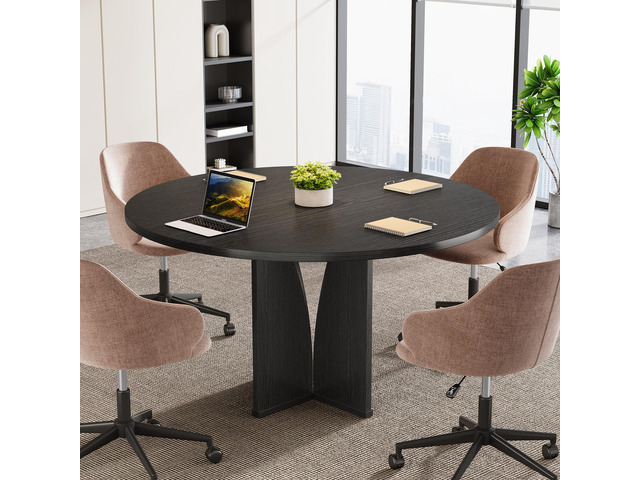 39' Round Conference Table for 4, Modern Round Meeting Table with Sturdy Base, Small Compact Conference Room Tables for Office, Training, or...