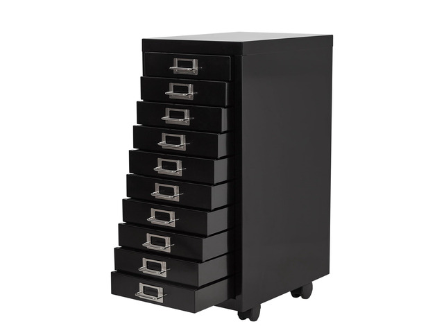 File Cabinet Mini 10 Tier Metal File Organizer Document Organizer with Wheel, Black Color, for Home Office, Office Desk File