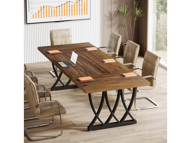 6 ft Conference Table for 6-8 People, 70.86-Inch Rectangle Meeting Seminar Table with Unique Curved Metal Support for Home Office (Without Chair,...