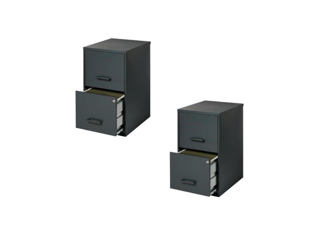 18' Deep 2 Drawer Metal File Cabinet in Black (Set of 2)