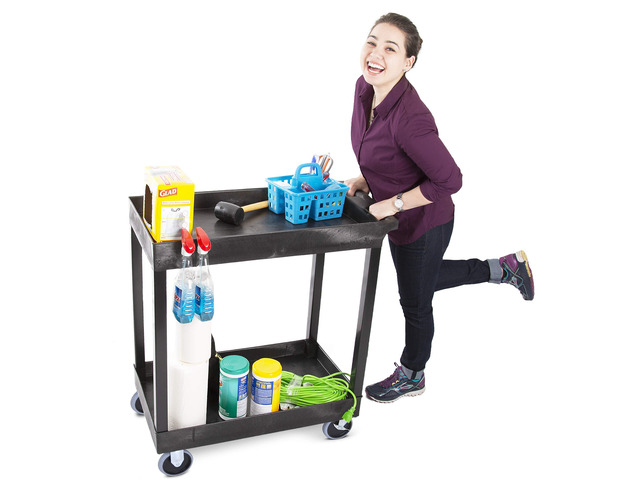 Tubstr 2 Shelf Utility Cart Supports Up to 250 lbs - Heavy-Duty Plastic Service Push Cart with Deep Shelves and 5' Casters, for Offices, Warehouse...