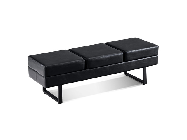 Waiting Room Chairs, Heavy Duty Office Guest Reception Bench, Faux Leather Upholstered Lobby Chairs for Salon, Conference Room 7008 (Black)