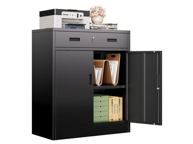 Metal Storage Cabinet, Locking Storage Cabinet with 1 Drawer and Adjustable Shelf, 36' H x 28' W x 16' D Metal Cabinets for Office, Home, Garage...