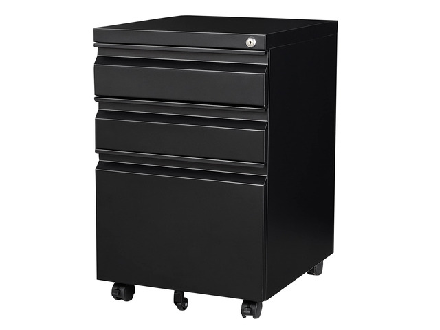 3 Drawer File Cabinet, Fully Assembled Mobile File Cabinets with Lock for Home Office, Metal Rolling Filing Caninet on Wheels, Three Drawer Under...