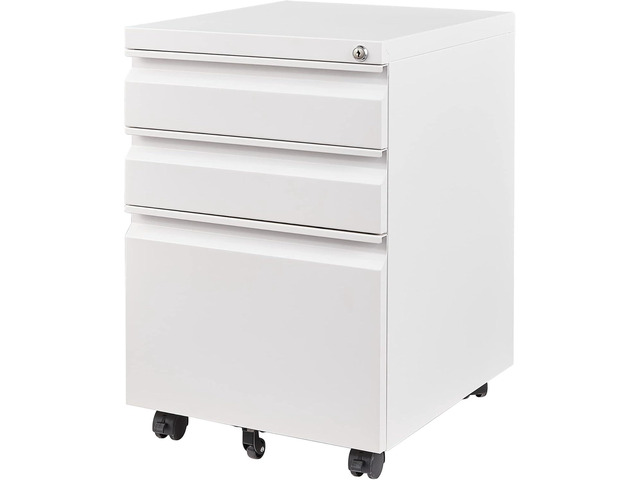 3 Drawer File Cabinet, Fully Assembled Mobile File Cabinets with Lock for Home Office, Metal Rolling Filing Caninet on Wheels, Three Drawer Under...