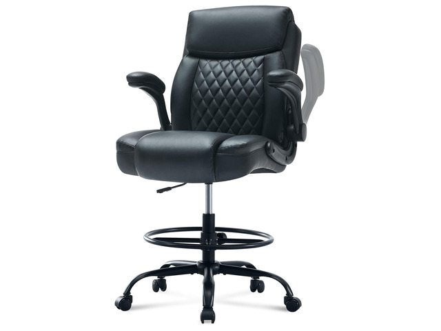 Drafting Chair Tall Office Chair for Standing Desk, Ergonomic Tall Desk Chair with Adjustable Foot Ring, Flip-Up Armrests, Lumbar Support,...